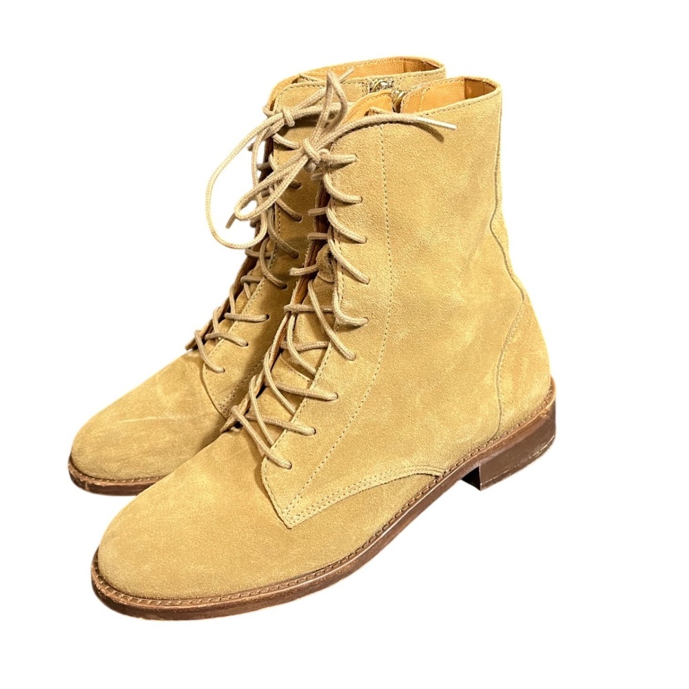 Sezane Souliers Low Tom Boots Beige Suede Leather Lace Up Womens Size 36 US 5